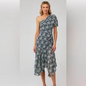 Astr the Label Santorini Midi Asymmetrical Ruffled Dress